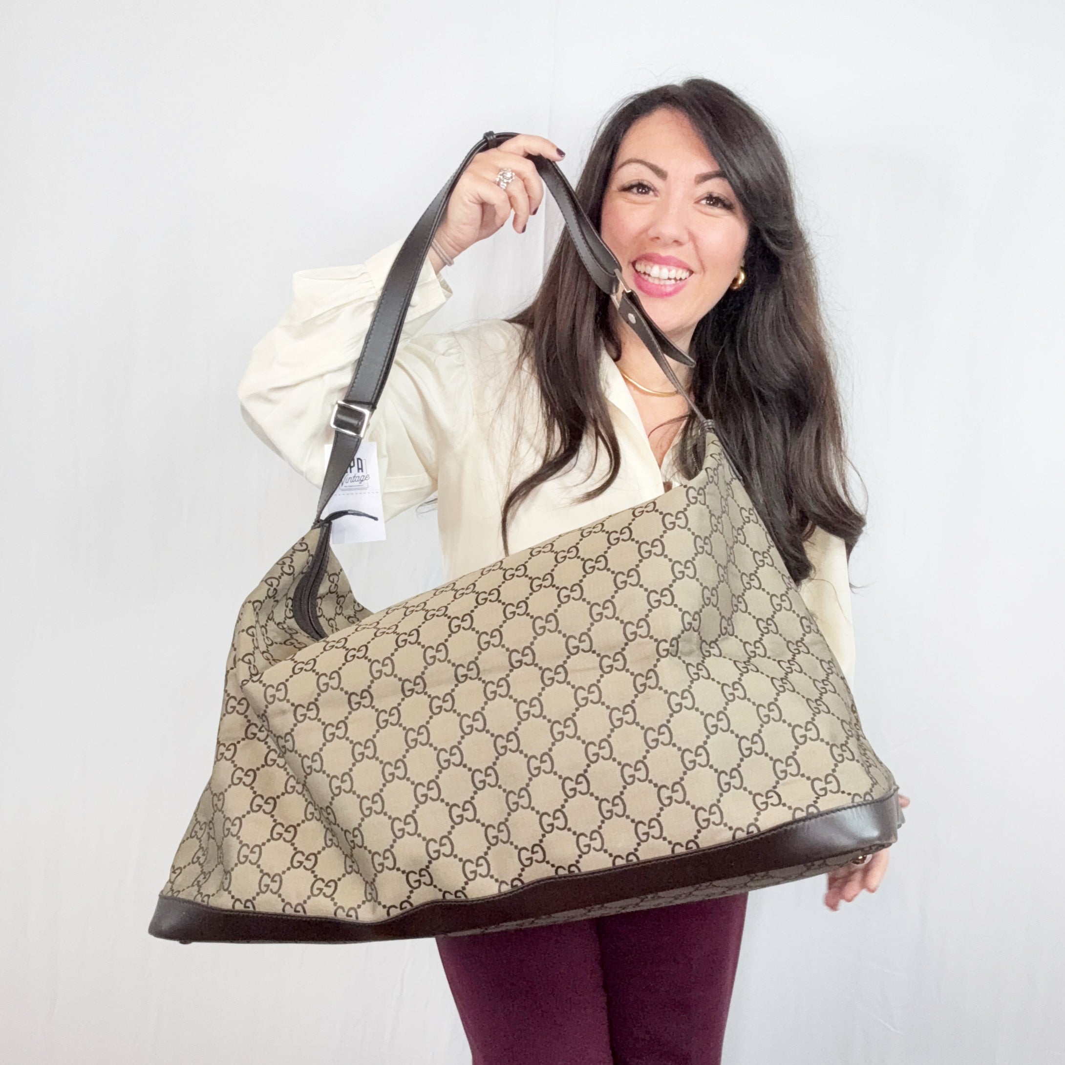 Gucci Light Brown Monogram Canvas XL Hobo Travel Overnight Duffle