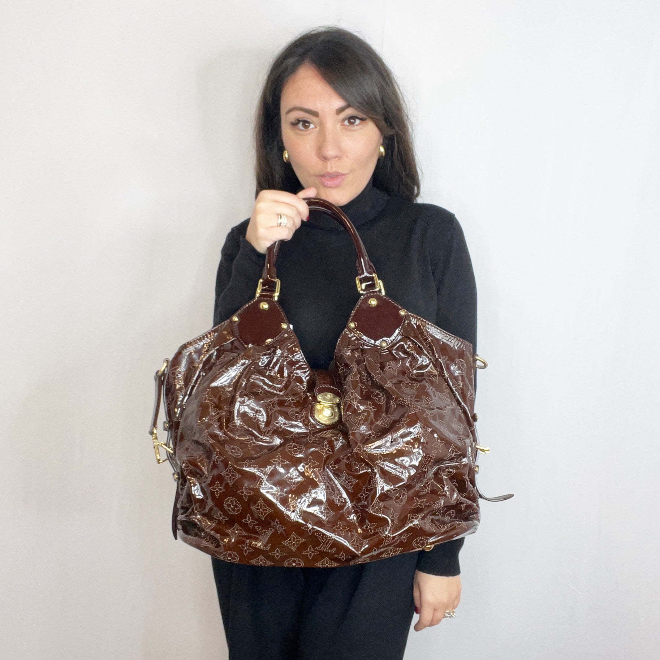 Louis Vuitton Limited Edition Brown Patent Leather Surya XL Hobo Bag