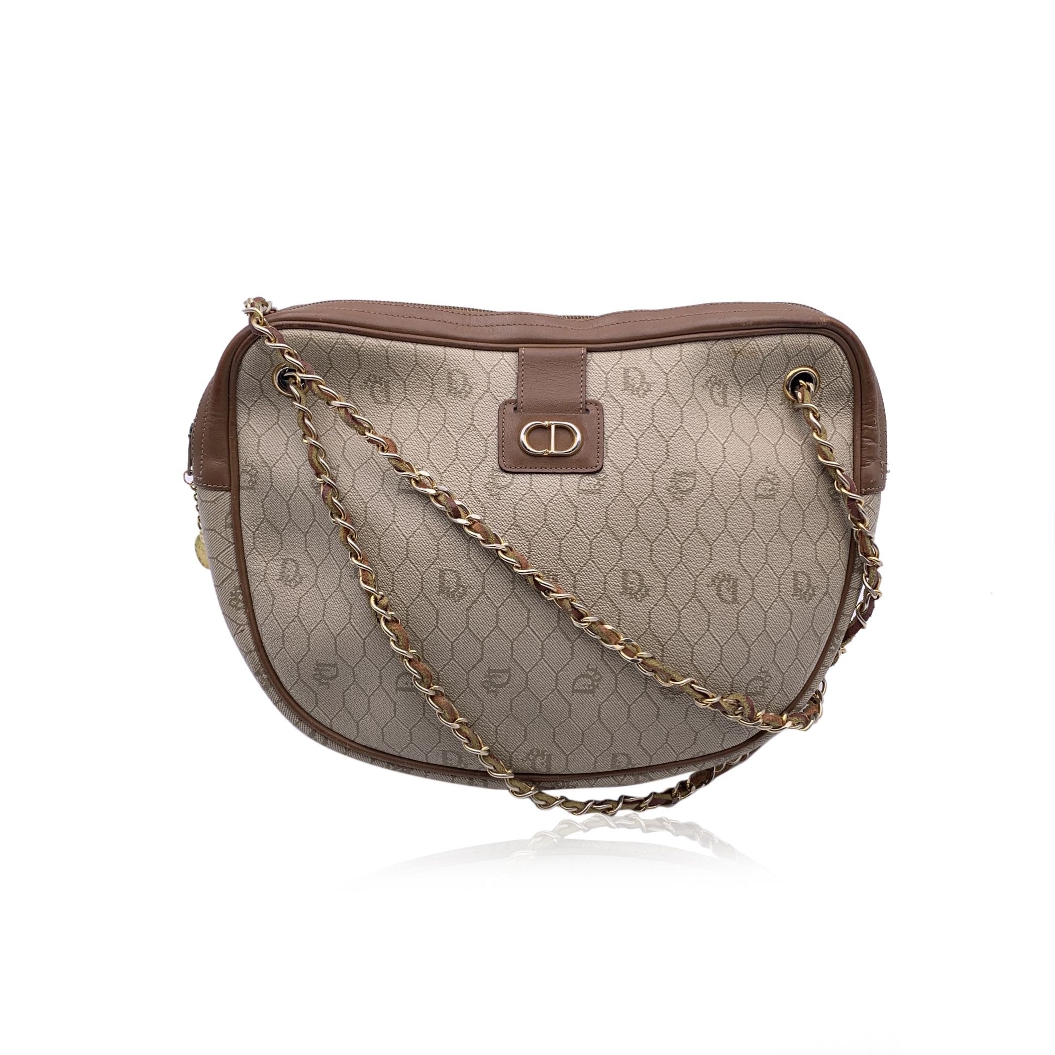 Christian Dior Vintage Beige Logo Canvas Shoulder Bag