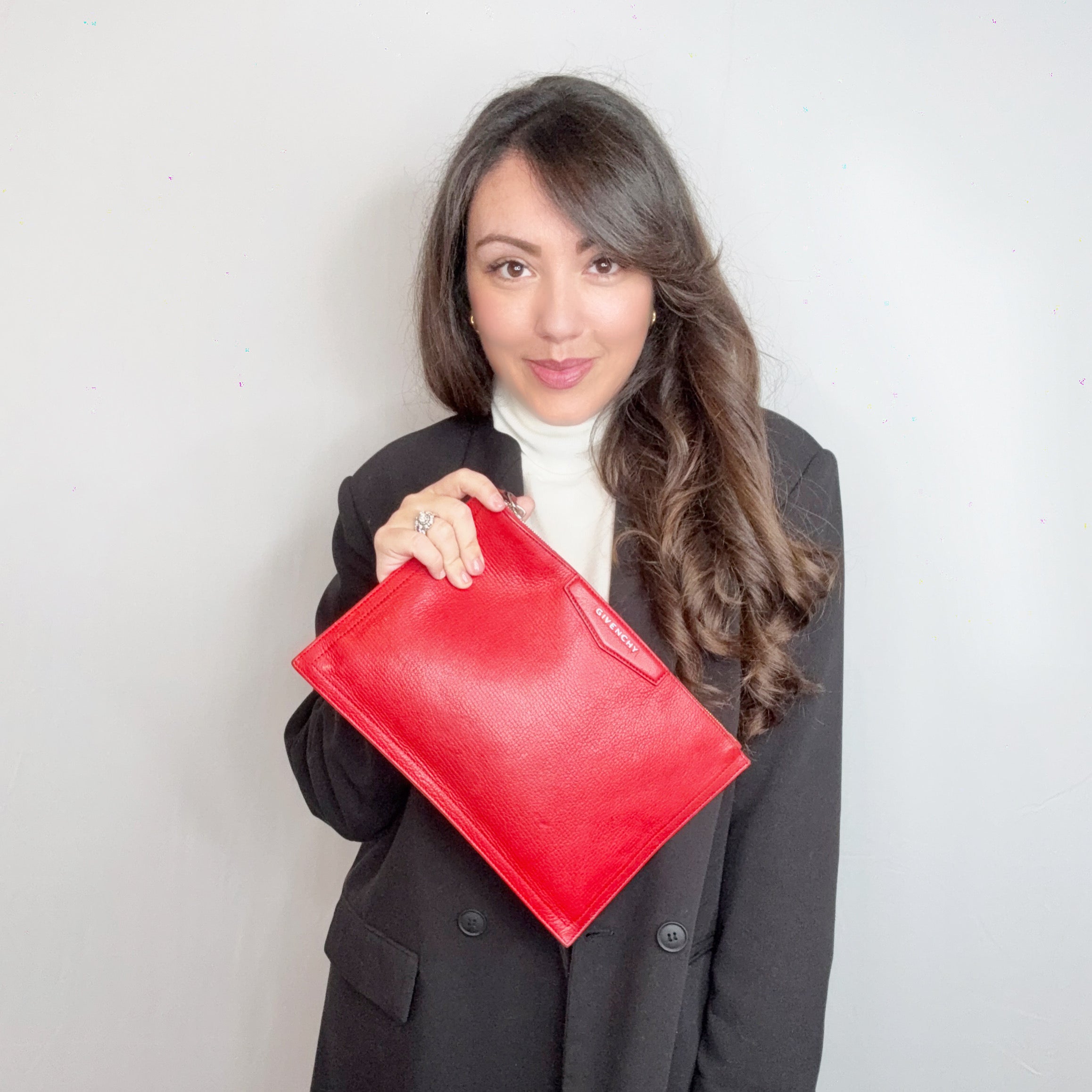 Givenchy Red Leather Antigona Zip Clutch Pouch Purse