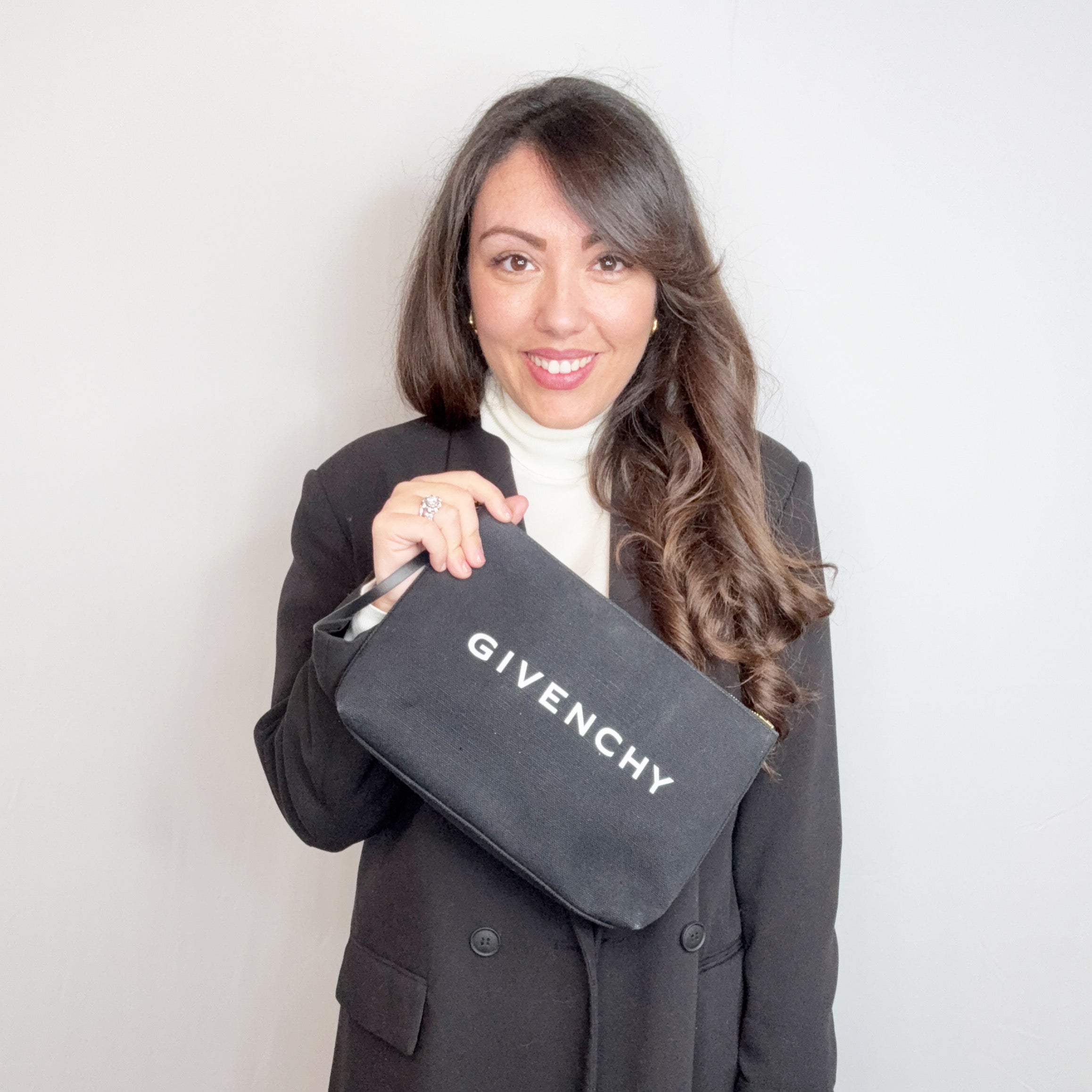 Givenchy Black Canvas Logo Pochette Clutch Wrist Bag Purse