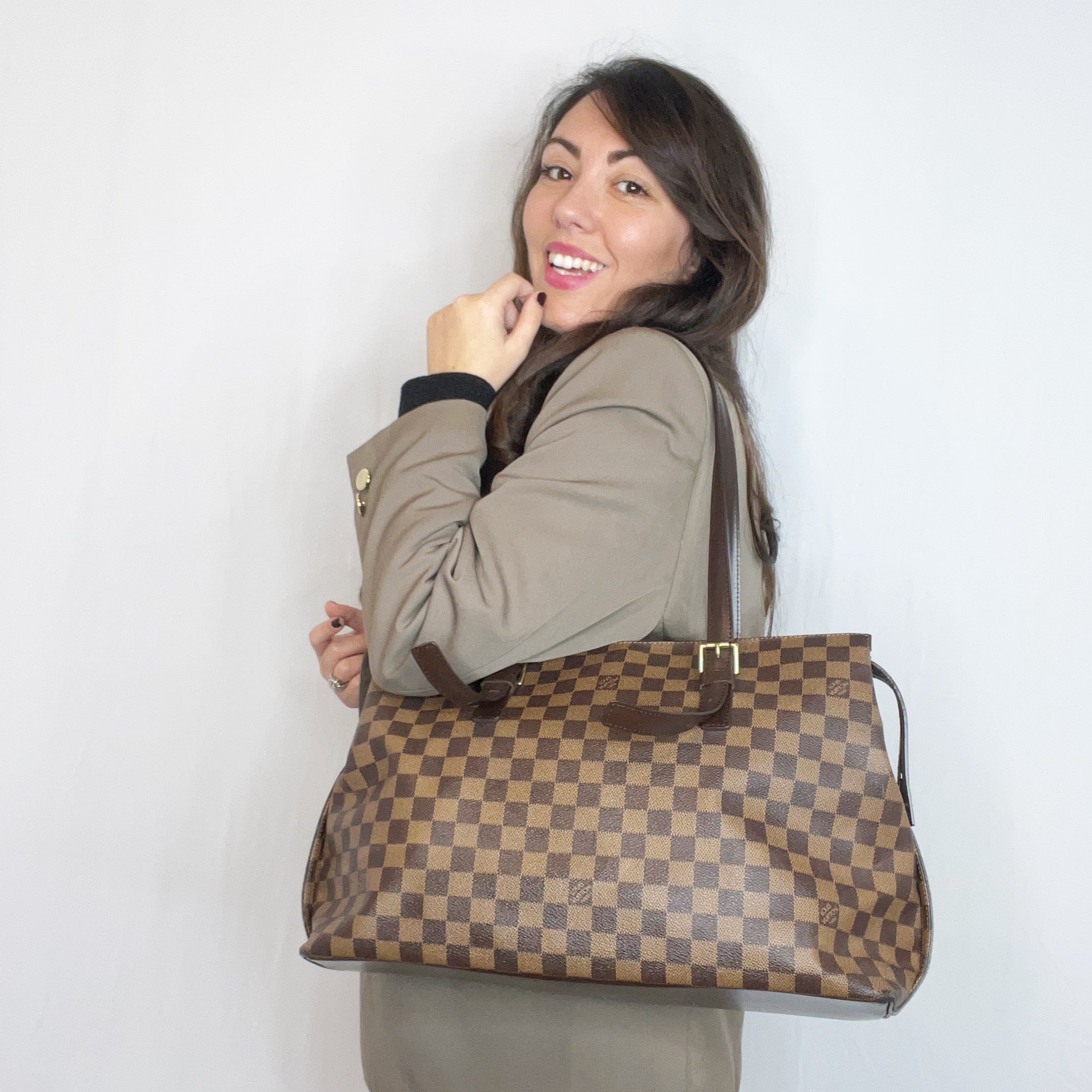 Louis Vuitton Damier Ebene Canvas Chelsea Tote Shoulder Bag