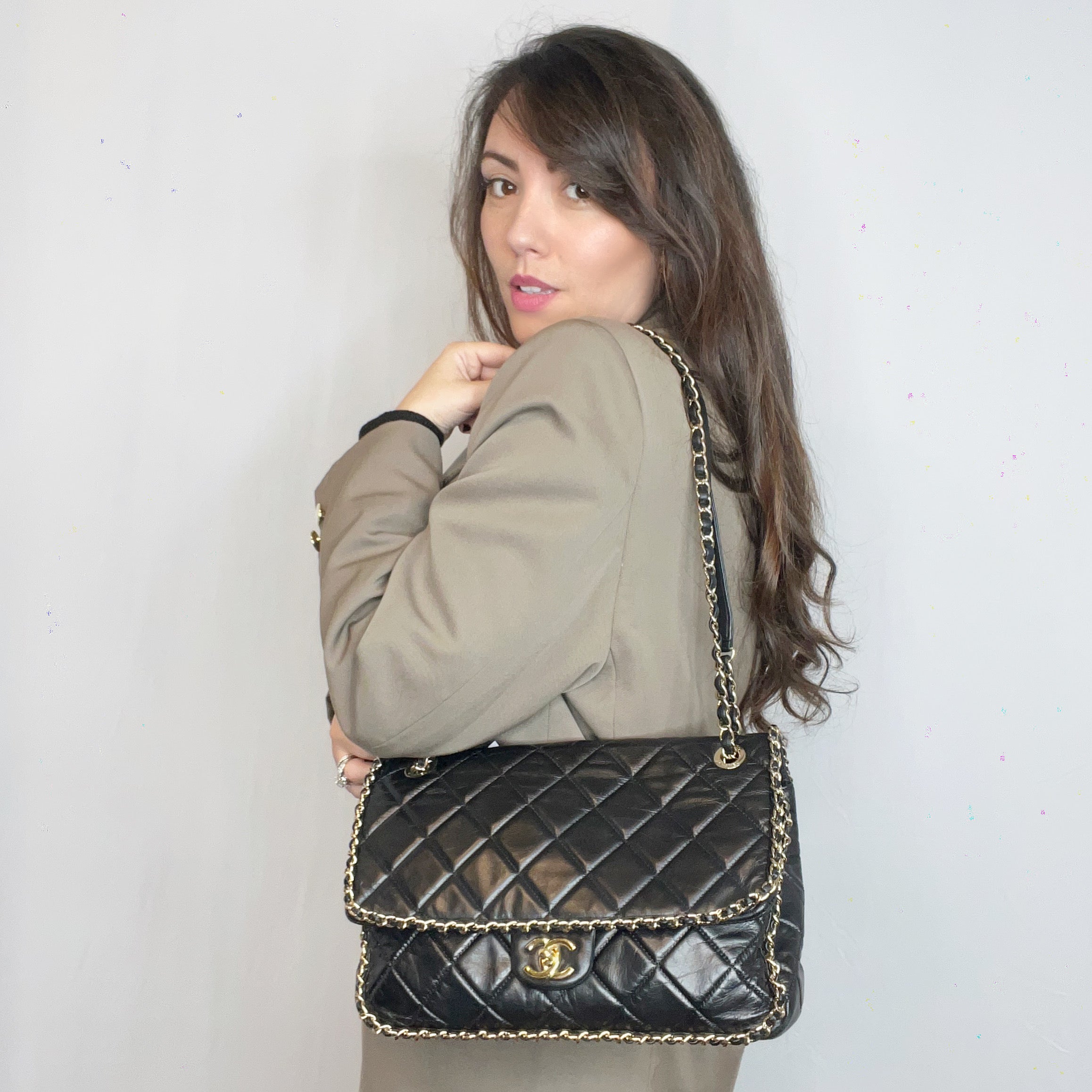 Chanel Black Quilted Leather Chain Around Shoulder Bag